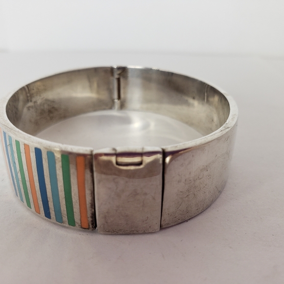 Vintage Adrienne Vittadini Sterling Silver Enamel Heavy Bangle Bracelet 80 gr - Picture 12 of 13